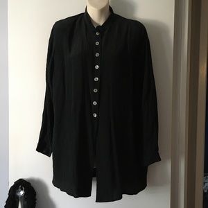 Railroad Black Crinkle Silk Mandarin Collar Blouse Jacket M